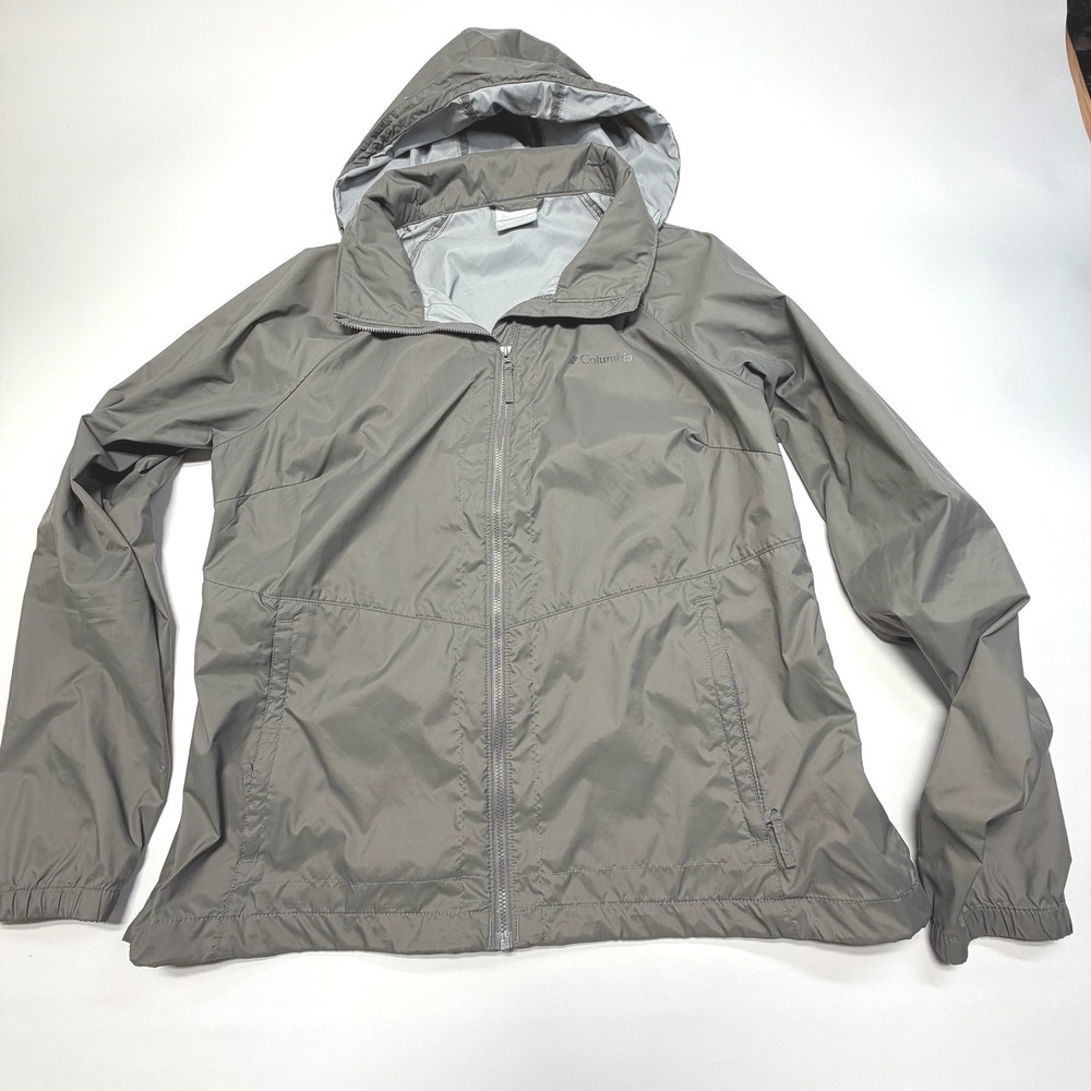 Columbia Women's XL Gray Hooded Lightweight Windbreaker Nylon Jacket